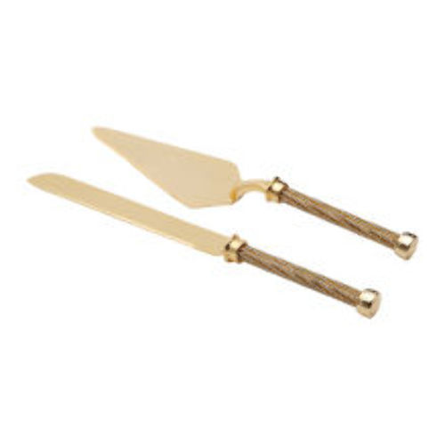 Conjunto Talheres de Zamac C/ Cabo Trançado Dourado 31,5Cm 2985