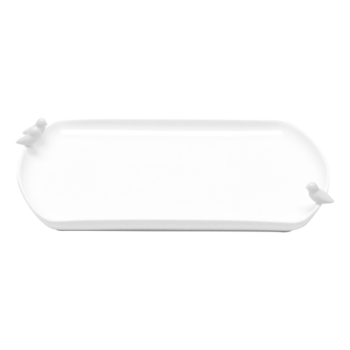 PRATO DE PORCELANA P/BOLO BIRDS BRANCO WOLFF 17305